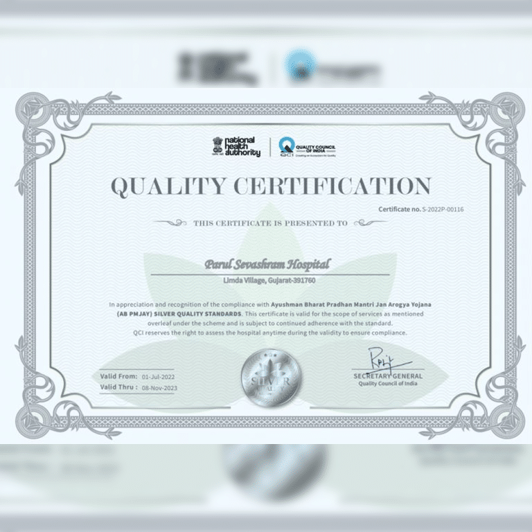 Parul Sevashram Felicitated by Quality Certification